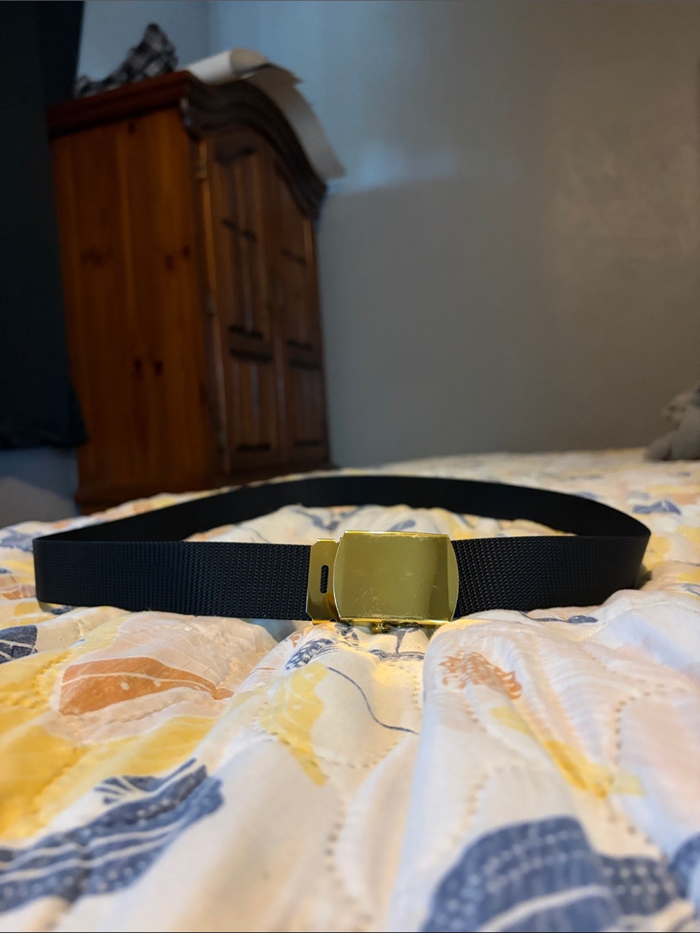 Men's Black Webbing Belt with Gold Buckle